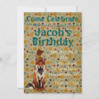 Retro Red Fox & Owl Geburtstag Einladung
