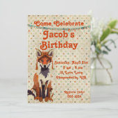 Retro Red Fox zum Geburtstag Einladung (Stehend Vorderseite)