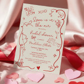 Retro Red Galentine Love in the air bridal shower Einladung