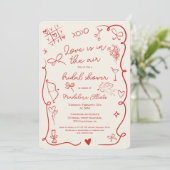 Retro Red Galentine Love in the air bridal shower Einladung (Stehend Vorderseite)