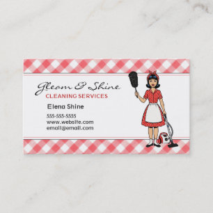 Retro Red Gingham Cleaner Reinigung Lady Service Visitenkarte