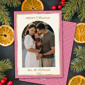 Retro Red Gold Kariert Arch Foto Frohe Weihnachten