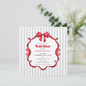 Retro Red, Gray & White Wedding Bridal Shower Einladung (Stehend Vorderseite)