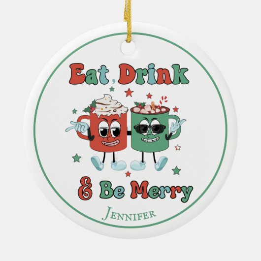 Retro Red Green Cartoon Dancing Keramik Ornament (Hinten)