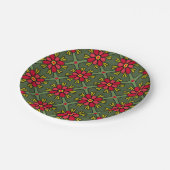 Retro Red & Green Floral Christmas Pappteller (Schrägansicht)