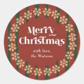 Retro Red & Green Frohe Weihnachten Individuelle N Runder Aufkleber (Vorderseite)