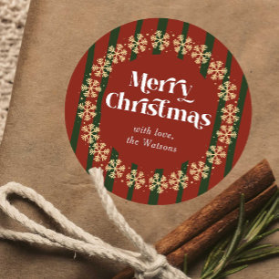 Retro Red & Green Frohe Weihnachten Individuelle N Runder Aufkleber