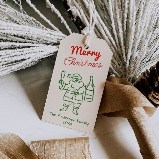 Retro Red Green Hand Drawn Santa Claus Christmas Geschenkanhänger