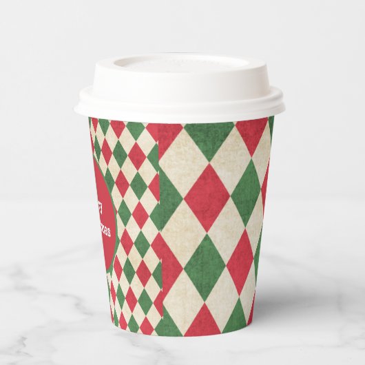 Retro Red Green Harlequin Pappbecher (Links)