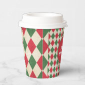 Retro Red Green Harlequin Pappbecher (Rechts)