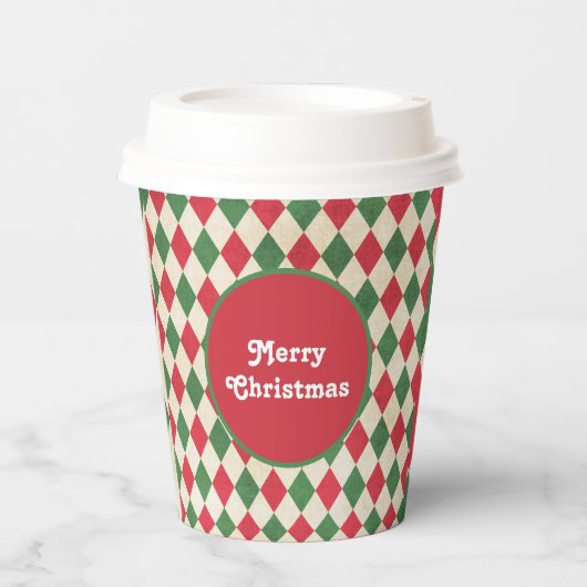Retro Red Green Harlequin Pappbecher (Vorderseite)