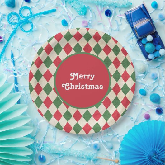 Retro Red Green Harlequin Pappteller (Party)