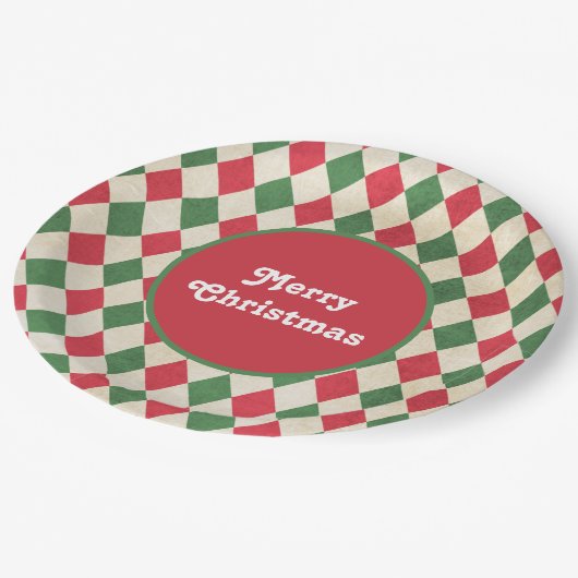 Retro Red Green Harlequin Pappteller (Schrägansicht)