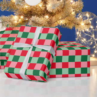 Retro Red Green Pink Tartan Karierte Weihnachten Geschenkpapier