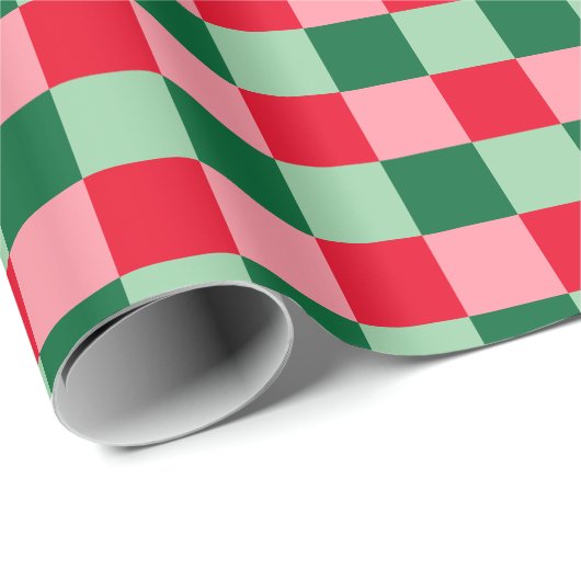 Retro Red Green Pink Tartan Karierte Weihnachten Geschenkpapier (Rolleneckpunkt)