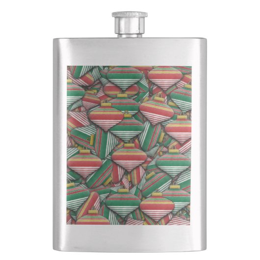 Retro Red Green Strip Design Ornament Muster Flachmann (Vorderseite)