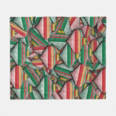 Retro Red Green Strip Design Ornament Muster Fleecedecke (Vorderseite (Horizontal))