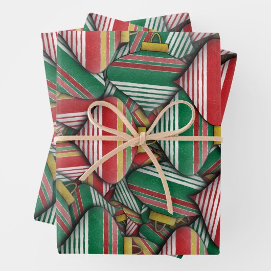 Retro Red Green Strip Design Ornament Muster Geschenkpapier Set (Beispiel)