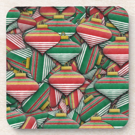 Retro Red Green Strip Design Ornament Muster Getränkeuntersetzer (Vorderseite)