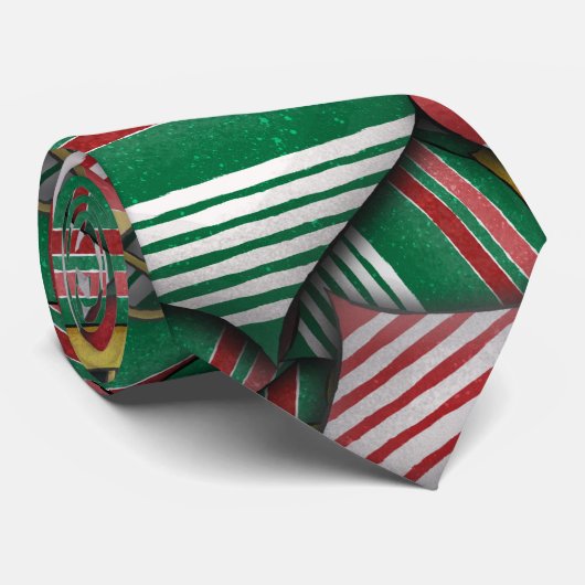 Retro Red Green Strip Design Ornament Muster Krawatte (Gerollt)