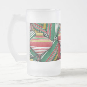 Retro Red Green Strip Design Ornament Muster Mattglas Bierglas