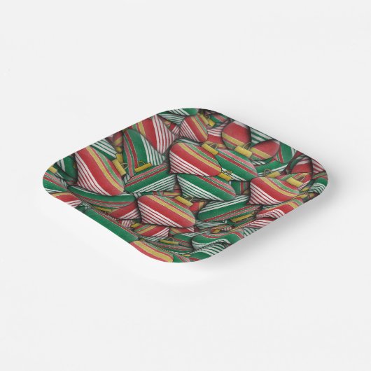 Retro Red Green Strip Design Ornament Muster Pappteller (Gewinkelt)