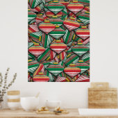 Retro Red Green Strip Design Ornament Muster Poster (Küche)