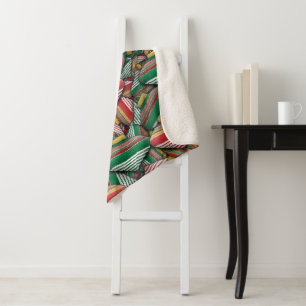 Retro Red Green Strip Design Ornament Muster Sherpadecke