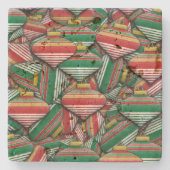 Retro Red Green Strip Design Ornament Muster Steinuntersetzer (Vorderseite)