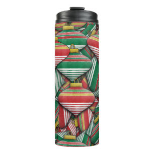 Retro Red Green Strip Design Ornament Muster Thermosbecher