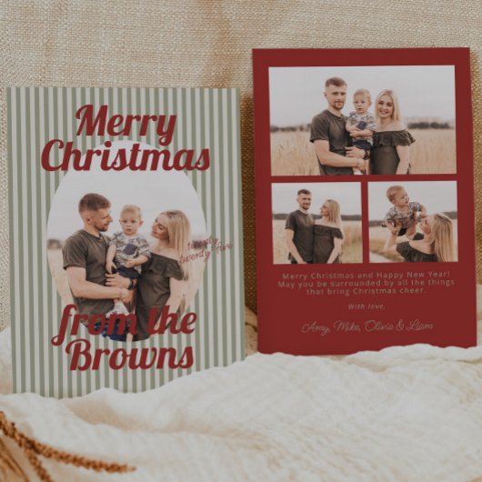 Retro Red Green Stripes Boho Oval Foto Weihnachten