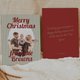 Retro Red Green Stripes Boho Oval Foto Weihnachten