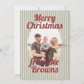 Retro Red Green Stripes Boho Oval Foto Weihnachten (Vorderseite)