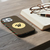 Retro Red & Green Stripes Gold Circle Monogrammed Case-Mate iPhone Hülle