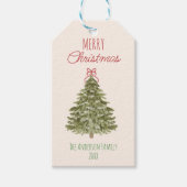 Retro Red Green Watercolor Weihnachtsbaum Geschenkanhänger (Vorderseite)