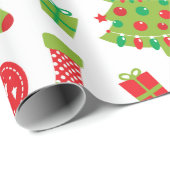 Retro Red Green Weihnachtsbaum Geschenk Muster Wra Geschenkpapier (Rolleneckpunkt)