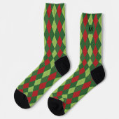 Retro Red Green Weihnachtsmuster Raute Monogram Socken (Linkes Detail)