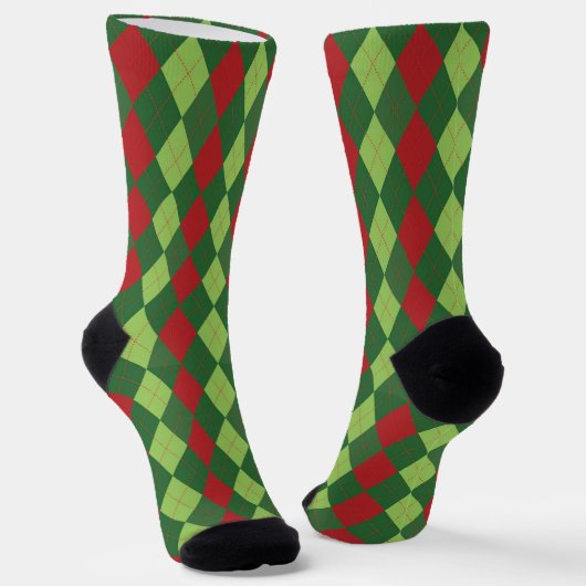 Retro Red Green Weihnachtsmuster Raute Monogram Socken (Gewinkelt)