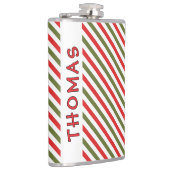 Retro Red Green White Christmas Stripe Pattern Flachmann (Rechts)