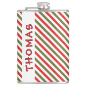 Retro Red Green White Christmas Stripe Pattern Flachmann (Vorderseite)