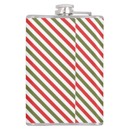 Retro Red Green White Christmas Stripe Pattern  Flachmann (Rückseite)