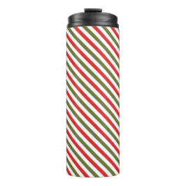 Retro Red Green White Christmas Stripe Pattern Thermosbecher