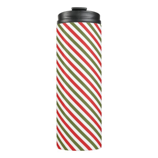 Retro Red Green White Christmas Stripe Pattern Thermosbecher (Vorderseite)