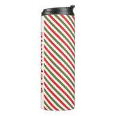 Retro Red Green White Christmas Stripe Pattern Thermosbecher (Nach links gedreht)