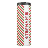 Retro Red Green White Christmas Stripe Pattern Thermosbecher (Rückseite)