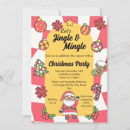 Retro Red Groovy Jingle & Mingle Weihnachts-Party Einladung (Vorderseite)