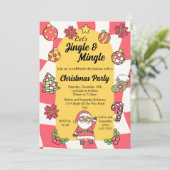 Retro Red Groovy Jingle & Mingle Weihnachts-Party Einladung (Stehend Vorderseite)