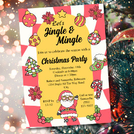 Retro Red Groovy Jingle & Mingle Weihnachts-Party Einladung