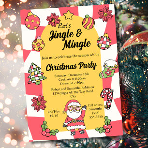 Retro Red Groovy Jingle & Mingle Weihnachts-Party Einladung