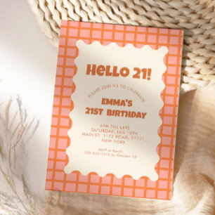 Retro Red Groovy Schachbrett Pattern Geburtstagspa Einladung